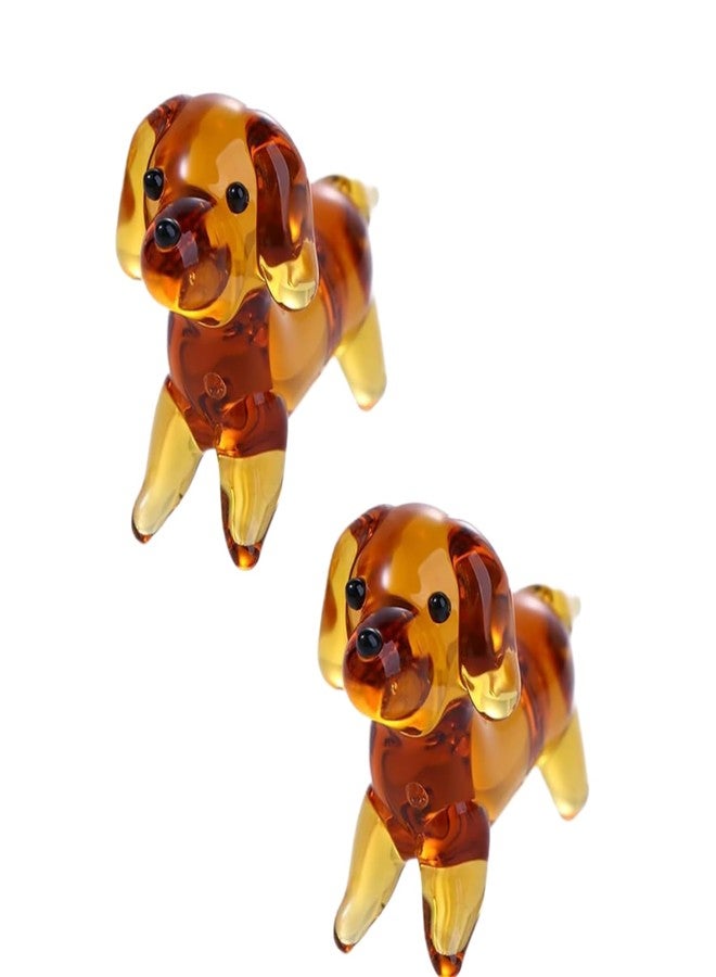 Mozff 2Pcs Brown Mini Dog Art Blown Glass, Crystal Cute Dog Figurine, Glass Ornament Statue Animal Collectible, Blown Art Pet Animal Collectible Figures Home Décor Accents - Image 1